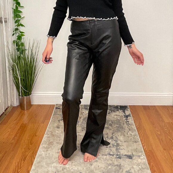 Y2k XOXO Leather Flare Pants Front Zip Size 9 Black - Picture 5 of 5